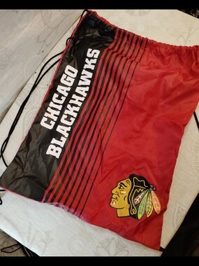 NHL Chicago Blackhawks Red and Black Drawstring Backpack